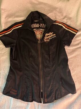 Harley-Davidson Zip-Up Shirt (Size M) – Black w/ Embroidery